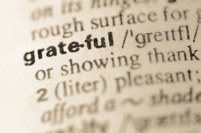 Screenshot image of the word "grateful" in the dictionary