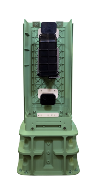 CraftSmart FiberFirst Pedestal, frontal view, showing YOURx Multi-Purpose Terminal mounted.