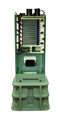 CraftSmart FiberFirst Pedestal from a frontal view, open, displaying pon insert.