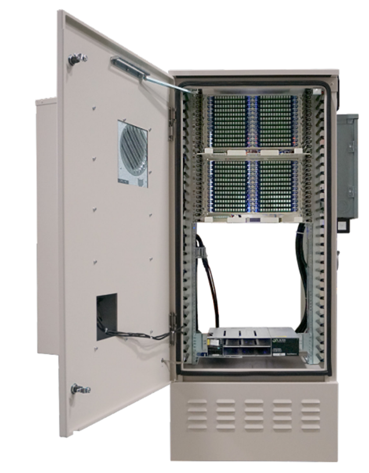 Tan cabinet with door open.