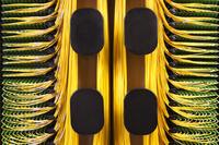 Close up, inside shot of high density fiber distribution frame