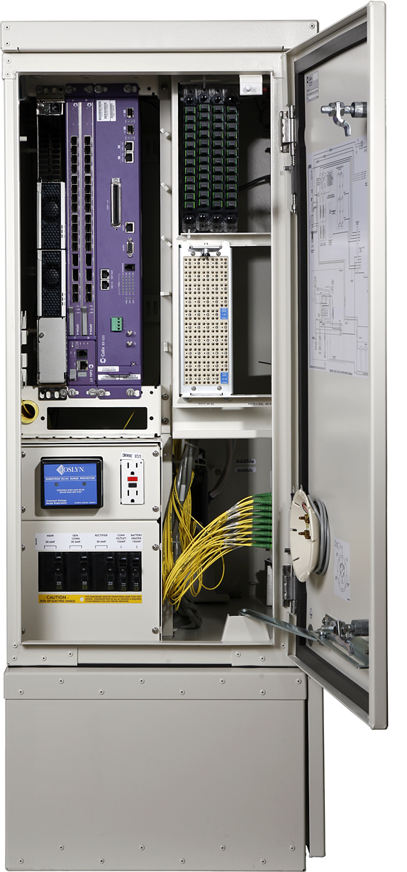 Front View of Clearfield ODC-100 Fiber Cabinet With Door Open