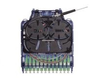 Cover removed to show the configurability of the Clearview Blue cassette for your fiber optic network needs.