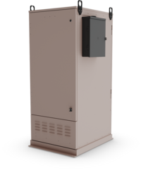 Tan Fiber Flex 300 cabinet, rotated, door closed.