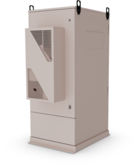 Tan Fiber Flex 300 cabinet, back view with door closed.