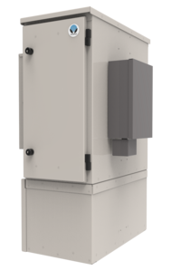 FiberFlex 600 tan battery base load center rectifier from a 3/4 view, closed.