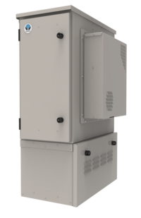 FiberFlex 600 tan cabinet from a 3/4 view, closed.